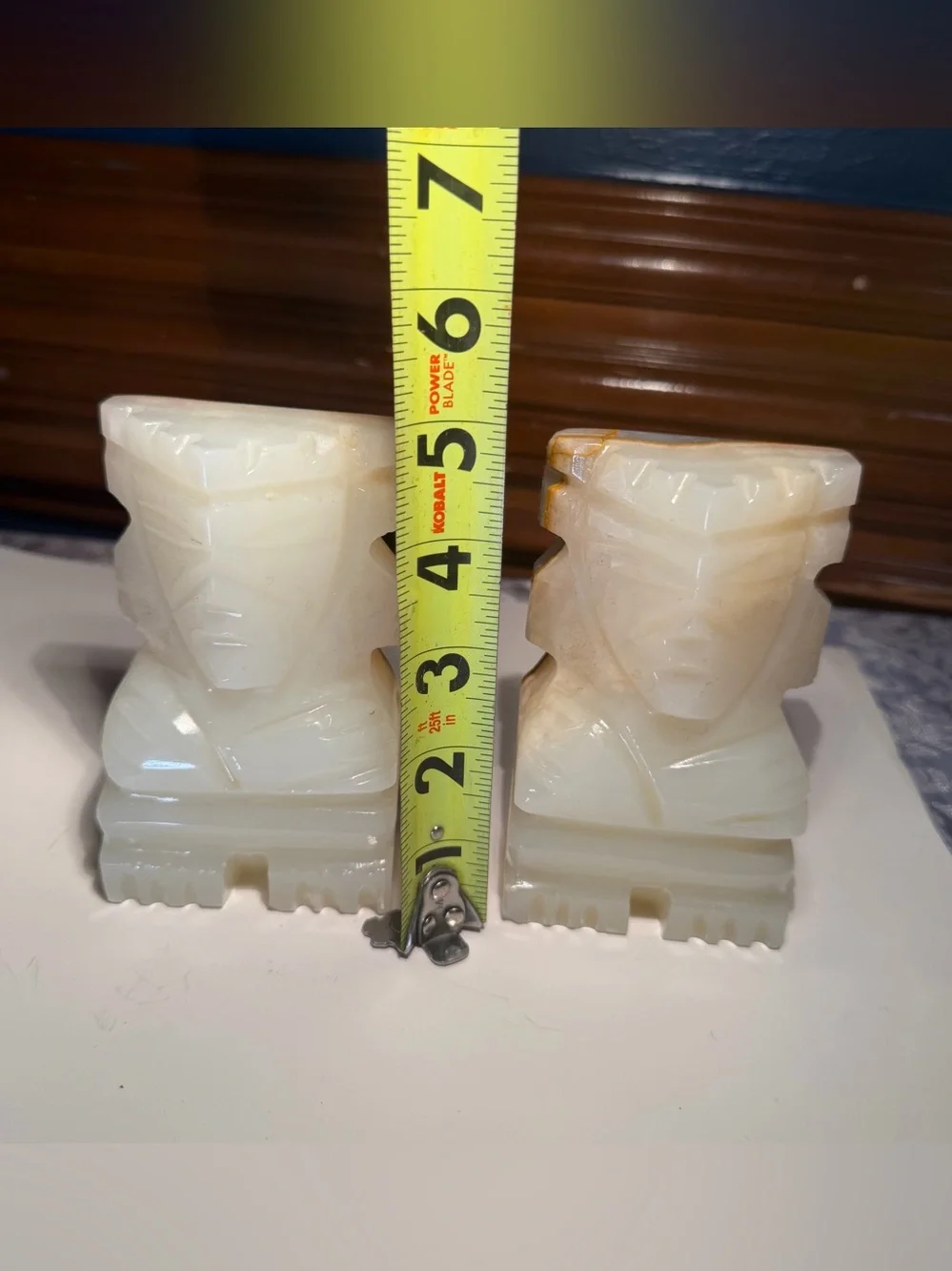 Vintage Tiki Aztec Mayan Sculptural Bookends Carved Onyx Stone Set of 2